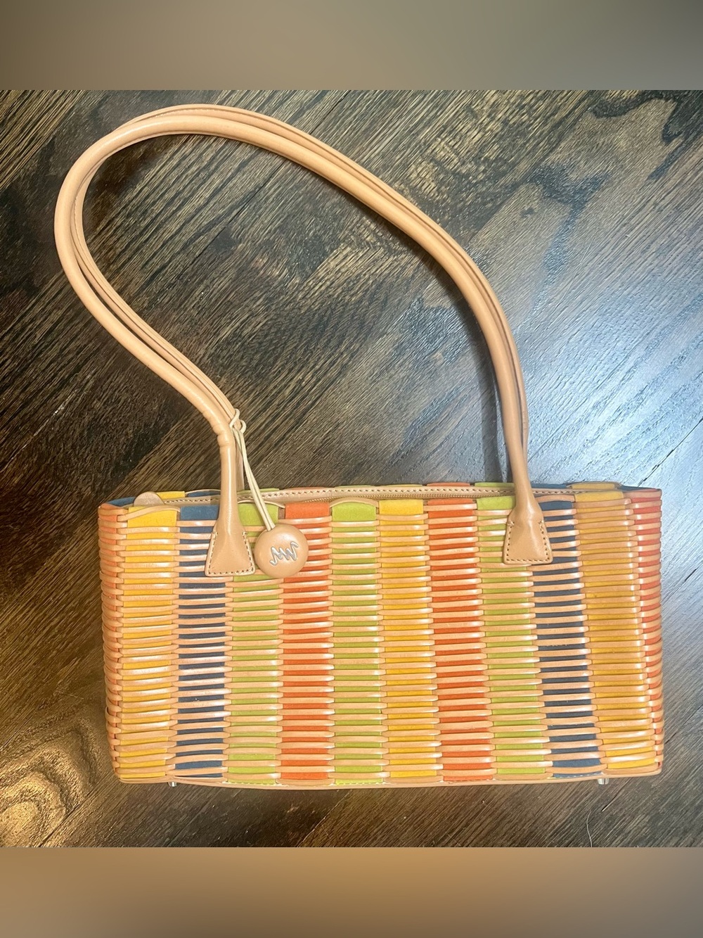 Monsac Multicolor Woven Leather Basket Shoulder Bag